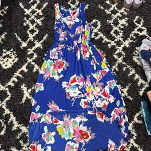 xhileration blue tropical print high low dress